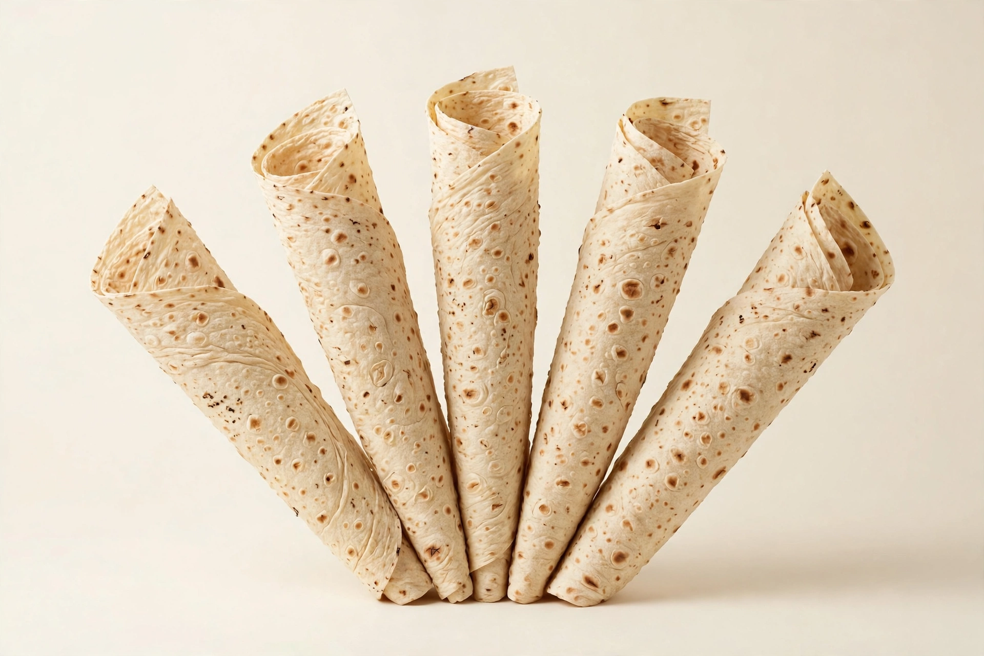 Rolled ArmBread lavash sheets fanned upright